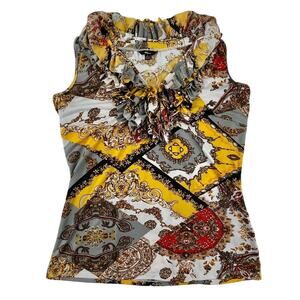 AMARIS | Milano M Yellow Ruffle Venetian Fleur de Lis Bold Tank Top